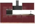 Vicco K&uuml;chenzeile, Bordeaux, Eiche, Holzwerkstoff, Rechteckig, 340x206.8x60 cm,
