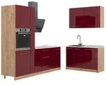 Vicco K&uuml;chenzeile, Bordeaux, Eiche, Holzwerkstoff, Formgebogen, 220x206.8x60...