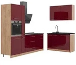 Vicco K&uuml;chenzeile, Bordeaux, Eiche, Holzwerkstoff, Formgebogen, 220x206.8x60...