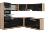 Vicco Eckk&uuml;che, Schwarz Hochglanz, Eiche, Holzwerkstoff, L-Form,Formgebogen,