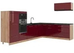 Vicco Eckk&uuml;che, Bordeaux, Eiche, Holzwerkstoff, Formgebogen, 327x153.6x51.6 cm,