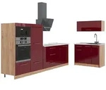 Vicco K&uuml;chenzeile, Bordeaux, Eiche, Holzwerkstoff, Rechteckig, 380x153.6x60 cm,
