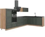 Vicco Eckk&uuml;che, Gr&uuml;n, Eiche, Holzwerkstoff, Formgebogen, 347x153.6x51.6 cm,