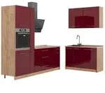 Vicco K&uuml;chenzeile, Bordeaux, Eiche, Holzwerkstoff, Formgebogen, 220x206.8x51.6...