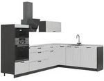 Vicco Eckk&uuml;che, Wei&szlig;, Anthrazit, Holzwerkstoff, Formgebogen, 287x153.6x60 cm,