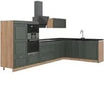 Vicco Eckk&uuml;che, Gr&uuml;n, Eiche, Holzwerkstoff, Formgebogen, 347x153.6x60 cm,...