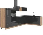 Vicco Eckk&uuml;che, Anthrazit, Eiche, Holzwerkstoff, Formgebogen, 347x153.6x60 cm,