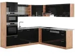 Vicco Eckk&uuml;che, Schwarz Hochglanz, Eiche, Holzwerkstoff, L-Form,Formgebogen,