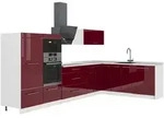 Vicco Eckk&uuml;che, Bordeaux, Wei&szlig;, Holzwerkstoff, Formgebogen, 347x153.6x60 cm,
