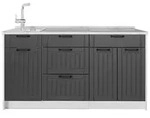 Vicco K&uuml;chenblock, Dunkelgrau, Wei&szlig;, Holzwerkstoff, Rechteckig, 150x81.2x60...