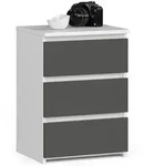Akord Nachtschrank, Wei&szlig;, Grau, Holzwerkstoff, Nachbildung, 3 Schubladen,