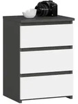 Akord Nachtschrank, Grau, Wei&szlig;, Holzwerkstoff, Nachbildung, 3 Schubladen,
