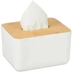 Relaxdays T&uuml;cherbox, Wei&szlig;, Kunststoff, Holz, 17x10x13 cm, Badaccessoires,