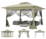 Gartenpavillon, Olivgr&uuml;n, Metall, 400x285x400 cm, Sonnenschutz & Sichtschutz,