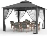 Gartenpavillon, Grau, Metall, 275x275x275 cm, Sonnenschutz & Sichtschutz,...