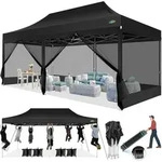 Faltpavillon, Schwarz, Textil, 300x355x600 cm, Sonnenschutz & Sichtschutz,...