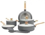 GreenPan Kochtopfset Essence, Creme, Dunkelgrau, Tannenholz, Metall, Kunststoff,