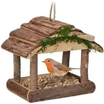 Relaxdays Vogelfutterhaus, Braun, Holz, Naturmaterialien, 22x19x16.5 cm,