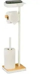 Relaxdays Toilettenpapierhalter, Wei&szlig;, Metall, Kunststoff, Holz, 20.5x68x16 cm,