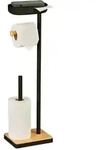 Relaxdays Toilettenpapierhalter, Schwarz, Metall, Kunststoff, Holz, 20.5x68x16 cm,