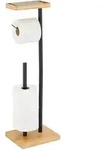 Relaxdays Toilettenpapierhalter, Schwarz, Metall, Holz, Kunststoff, 21x66.5x17 cm,