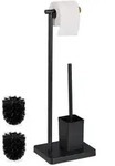Relaxdays Wc-Garnitur, Schwarz, Metall, Holz, Kunststoff, Rechteckig,...