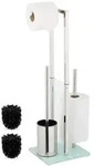 Relaxdays Toilettenbutler, Silber, Metall, Glas, 24x64.5x18 cm, Badezimmer, WC