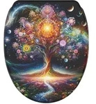 Sanilo Wc-Sitz, Blau, Holzwerkstoff, Baum/Pflanze/Natur, Planet/Universum, Oval,