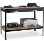 Relaxdays Werkbank, Schwarz, Metall, Holzwerkstoff, 121x90.5x63.5 cm, Freizeit,