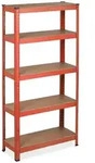 Relaxdays Schwerlastregal, Rot, Metall, Holzwerkstoff, Kunststoff, 75x151x30 cm,