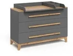 VitaliSpa Wickelkommode, Grau, Eiche Artisan, Holzwerkstoff, 3 Schubladen,