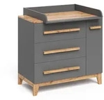 VitaliSpa Wickelkommode, Grau, Eiche Artisan, Holzwerkstoff, 3 Schubladen,