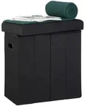 Relaxdays Sitzhocker, Schwarz, Holzwerkstoff, Textil, 46x49.5x25.5 cm, Wohnzimmer,