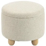 Homcom Hocker-Mit-Stauraum, Beige, Holz, Teilmassiv,Kautschukholz, 1-Sitzer,