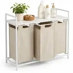 Relaxdays W&auml;schesortierer, Beige, Textil, Metall, Holzwerkstoff, 92.5x73x33 cm,