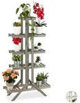 Relaxdays Blumentreppe, Grau, Holz, 83x142x25 cm, Wohnzimmer, Wohnzimmertische,