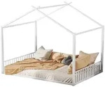 Okwish Hausbett, Wei&szlig;, Metall, 140x200 cm, Kinderzimmer & Jugendzimmer,