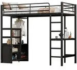 Okwish Hochbett, Schwarz, Metall, 90x200 cm, Kinderzimmer & Jugendzimmer,
