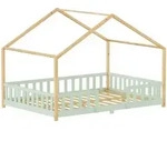 [en.casa] Hausbett, Mintgr&uuml;n, Natur, Holz, Kiefer, 120x200 cm, Kinderzimmer &