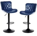 Barhocker, Blau, Leder, 41x104x52 cm, Esszimmer, Barm&ouml;bel, Barhocker