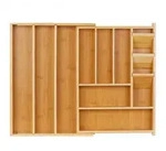 Relaxdays Besteckkasten, Hellbraun, Holz, Holzwerkstoff, Bambus, 11 St&uuml;ck F&auml;cher,