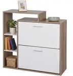 Relaxdays Schuhschrank, Hellbraun, Wei&szlig;, Holzwerkstoff, Kunststoff, 80x90x23.5...