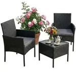 Relaxdays Gartenm&ouml;belset, Schwarz, Kunststoff, Metall, Glas, Balkonm&ouml;bel,