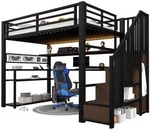 Stilvora Hochbett, Schwarz, Metall, Holzwerkstoff, 90x200 cm, Kinderzimmer &