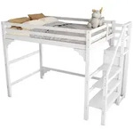 Okwish Hochbett, Wei&szlig;, Holz, 140x200 cm, Kinderzimmer & Jugendzimmer,...
