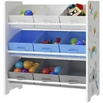 [en.casa] Kinderregal, Wei&szlig;, Grau, Blau, Holzwerkstoff, Textil, Tiere,...