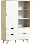 Homcom Kleiderschrank, Wei&szlig;, Holz, Nachbildung,Kiefer, 3 F&auml;cher, 4 Schubladen,