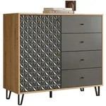 Inn.Furn Kommode, Grau, Eiche Artisan, Metall, Nachbildung, Holz Optik, 2...