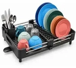 Relaxdays Abtropfgestell, Schwarz, Kunststoff, Metall, 48x13x34 cm, Kochen,
