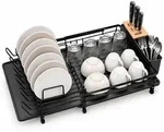 Relaxdays Abtropfgestell, Schwarz, Kunststoff, Metall, Holz, 73x16.5x37.5 cm, Kochen,